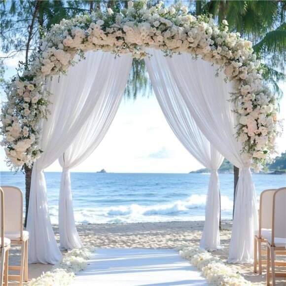 Wedding Arch Draping Fabric, 1 Panel 28" x 19Ft White Wedding Arch Drapes Sheer - Picture 6 of 7